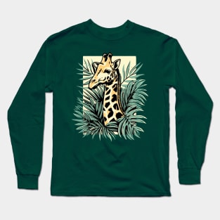 Giraffe between leaves Long Sleeve T-Shirt